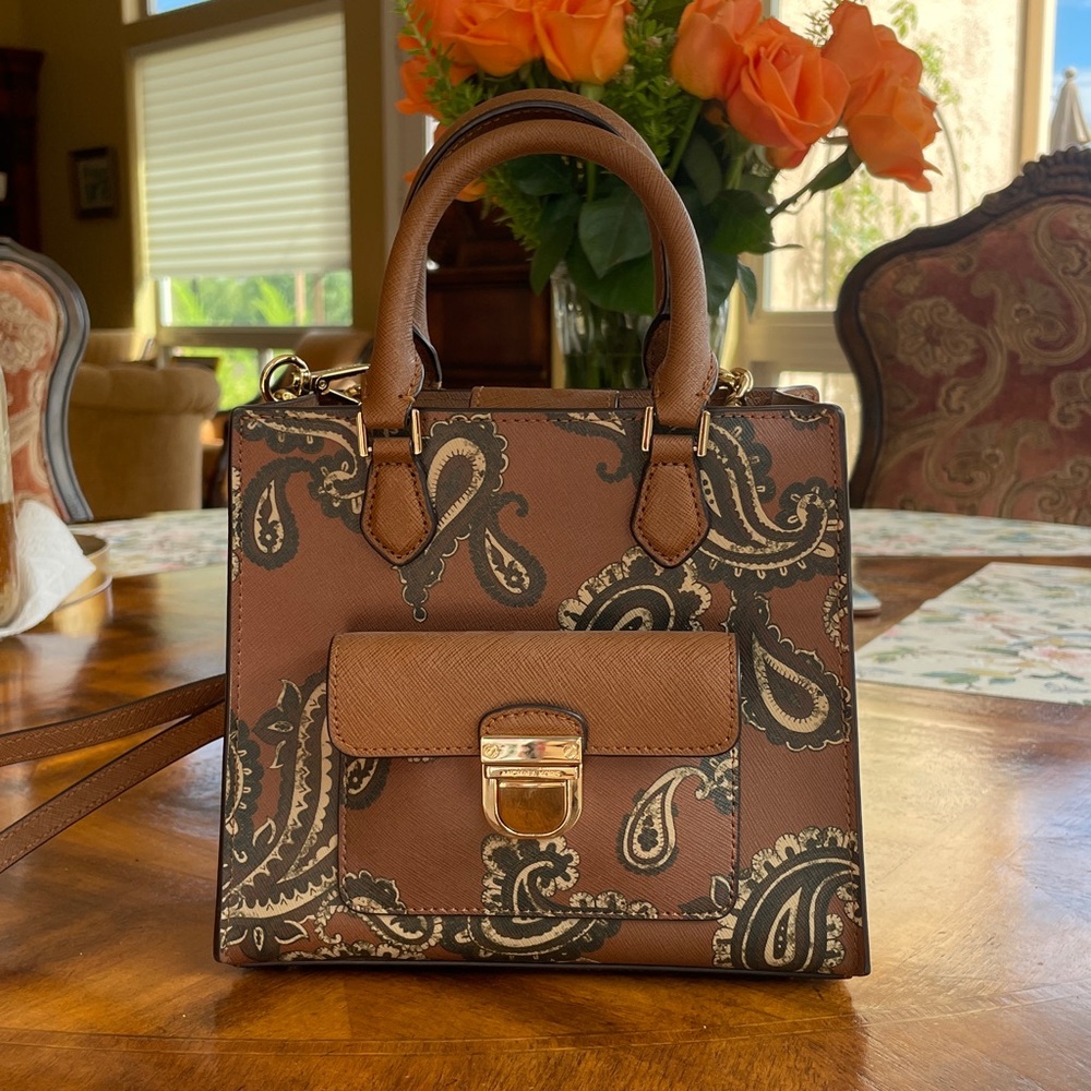 Michael Kors Bridgette Brown Paisley Messenger Handbag